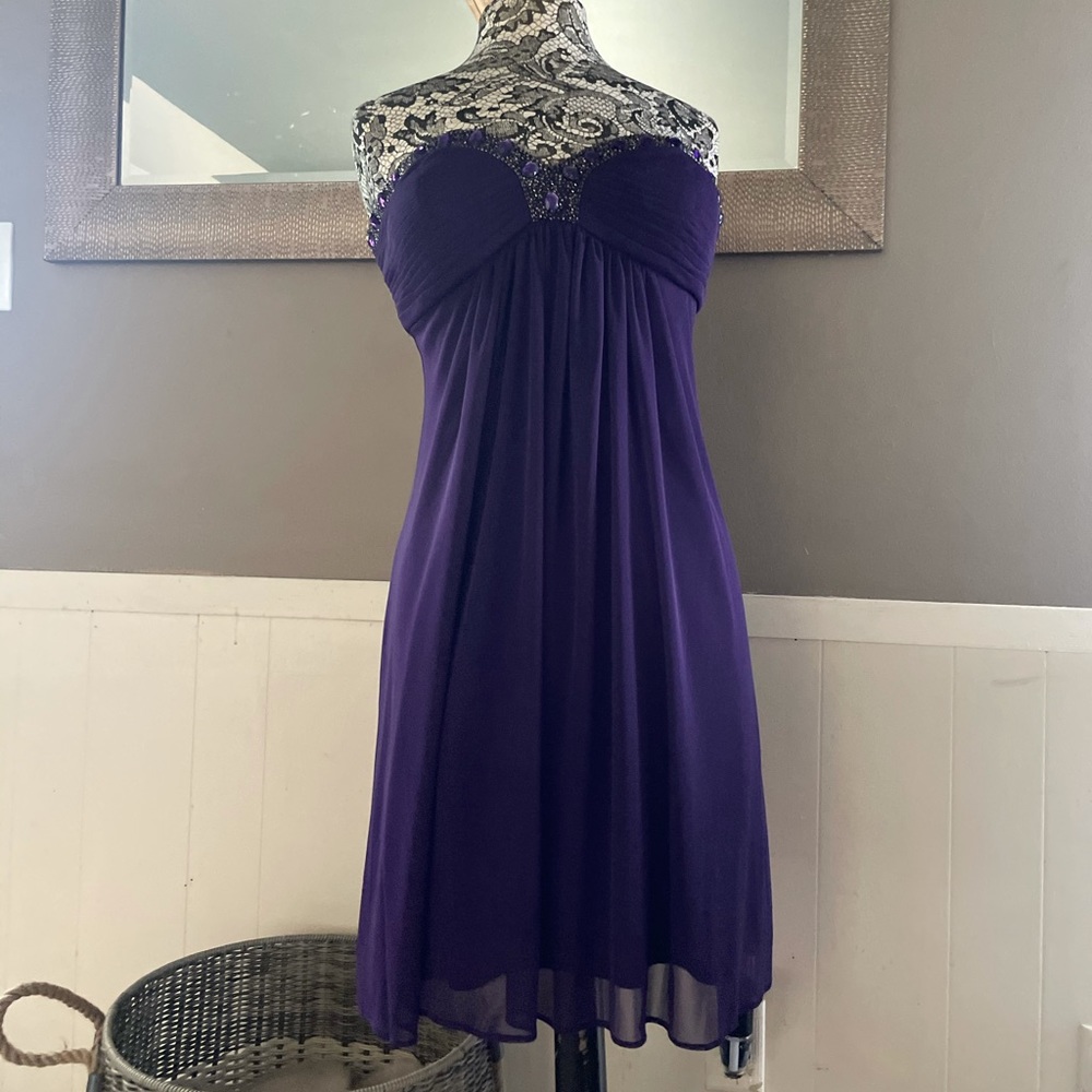 Royal purple strapless dress